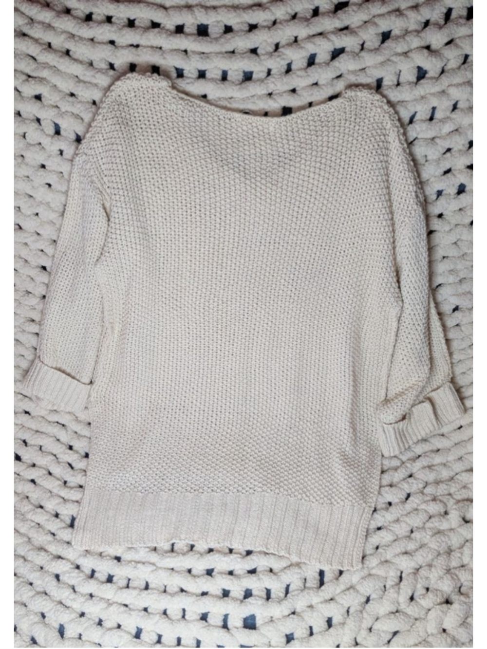 Exlura M/L Cream Chunky Knit Sweater Women's 3/4 Sleeve Oversized Pullover - Picture 2 of 2